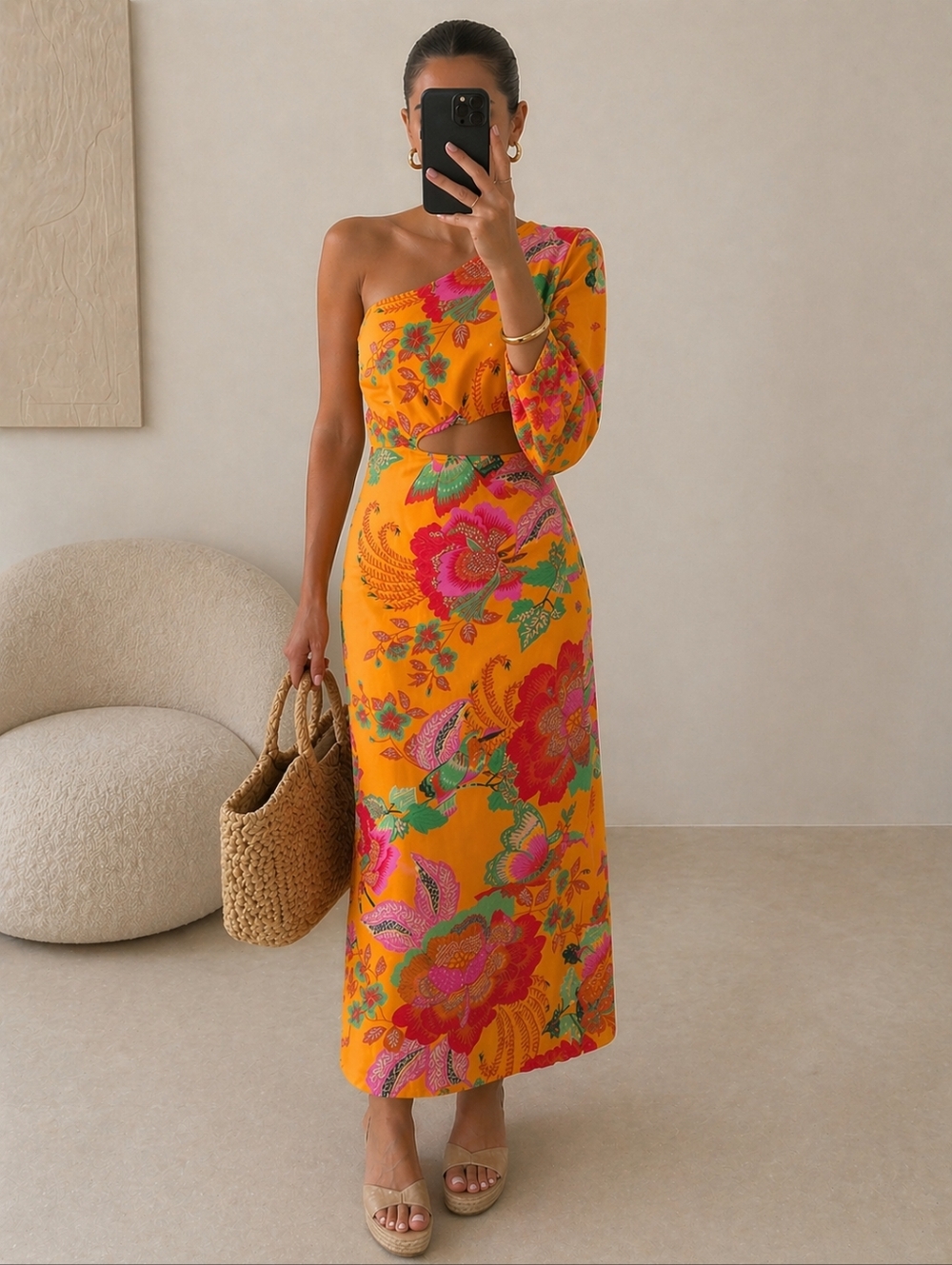 FARM Rio Single-Shoulder Printed Maxi Dress Small